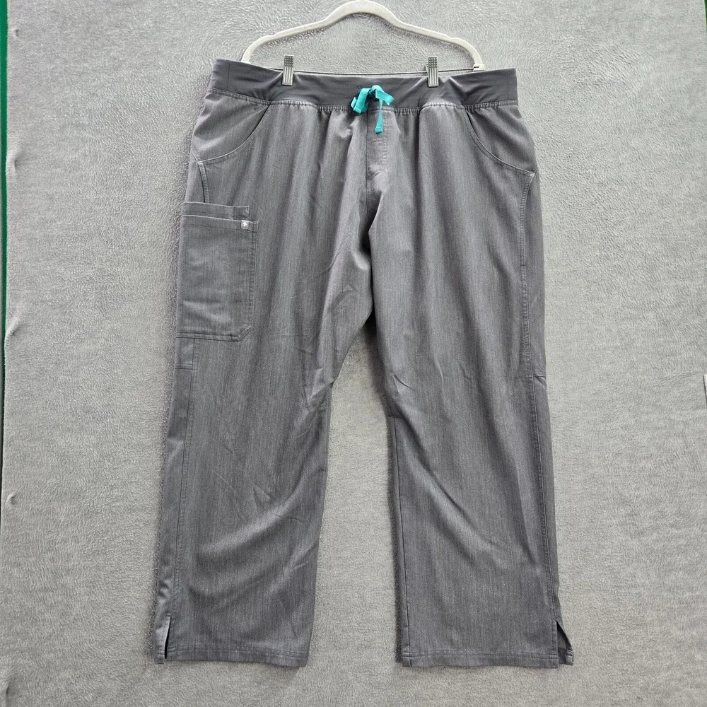 FIGS Women Scrub Bottom 2XL Petite Gray Kade Cargo Scrub Pants Pocket Drawstring